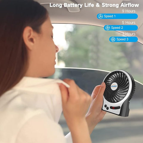 Mini Portable Fan, Handheld Desk Fan with Torch, USB Rechargeable Fan, Fast Smooth Running, 3 Speed Fan for Study Table, Home, Office, Travel, Camping, etc.