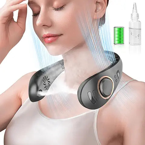 Neck Fan Portable Bladeless neck fans rechargeable USB Cooling Fan Super Strong hanging neck fan Portable Personal Fan Super Quiet Fan Dual Cooling Fan Summer Fan for Outdoor Sports Home Office Travel
