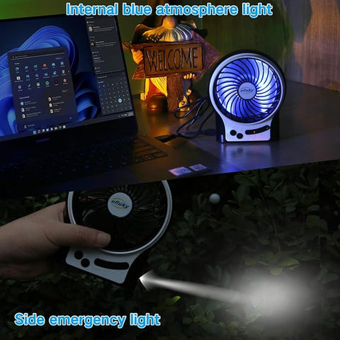 Mini Portable Fan, Handheld Desk Fan with Torch, USB Rechargeable Fan, Fast Smooth Running, 3 Speed Fan for Study Table, Home, Office, Travel, Camping, etc.