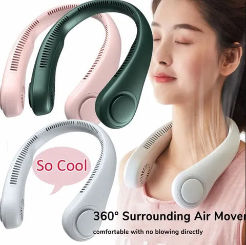 Portable Neck Fan, Hands Free "Hands-Free Bladeless Fan: 360° Cooling Personal Portable Neck Fan - Rechargeable and Convenient"