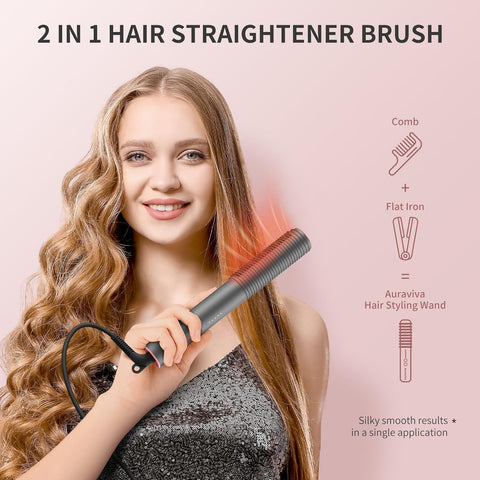 2 in 1 Hair Straightener and Curler - Professional Hair Straightener Brush and Comb for Salon-Quality Results - Hair Style Accessories for Girls