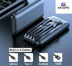 Akcome Super Fast Power Bank 20000mAh Quick Charge power bank built-in cables